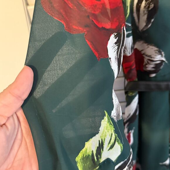 eShakti Green Floral Fit & Flare Dress Ruffle Faux Leather Belt 1X Dark Romantic - Picture 9 of 16